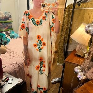 Vintage 70s embroidered poncho style boho maxi dress